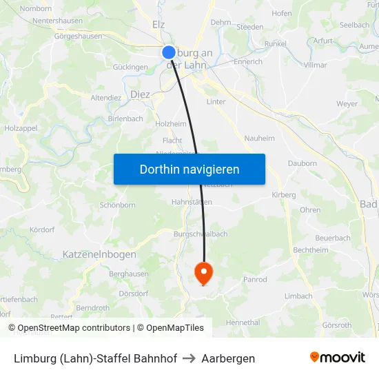Limburg (Lahn)-Staffel Bahnhof to Aarbergen map