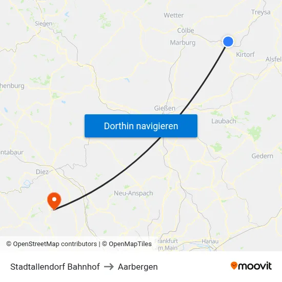 Stadtallendorf Bahnhof to Aarbergen map