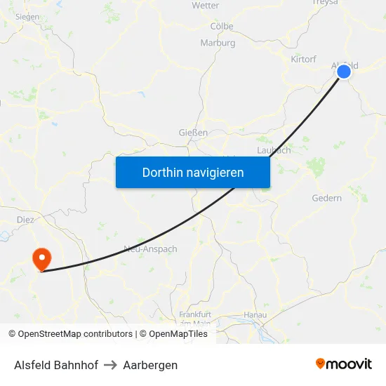 Alsfeld Bahnhof to Aarbergen map