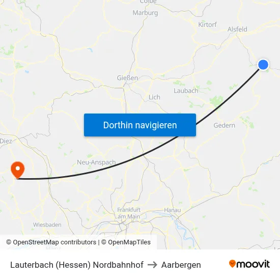 Lauterbach (Hessen) Nordbahnhof to Aarbergen map