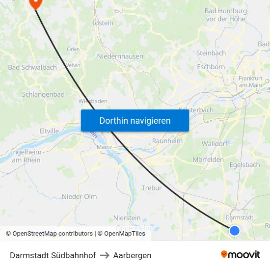 Darmstadt Südbahnhof to Aarbergen map