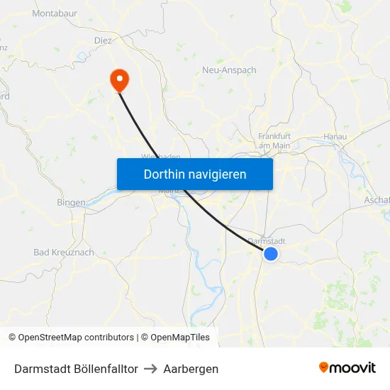 Darmstadt Böllenfalltor to Aarbergen map