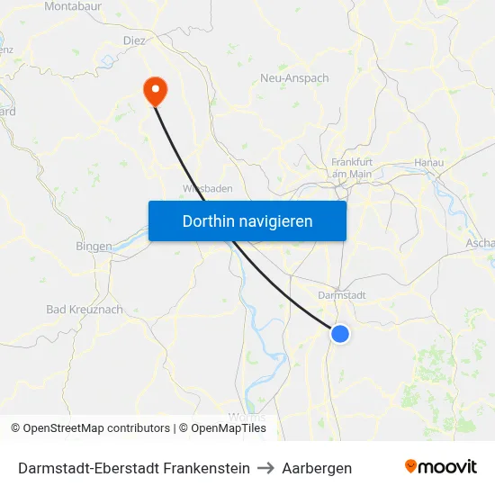 Darmstadt-Eberstadt Frankenstein to Aarbergen map