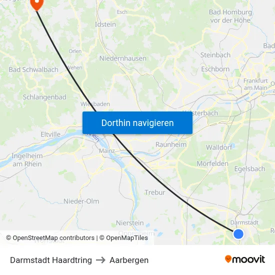 Darmstadt Haardtring to Aarbergen map