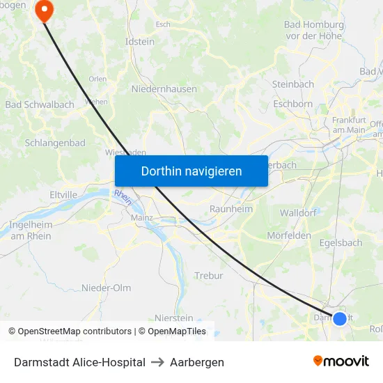 Darmstadt Alice-Hospital to Aarbergen map