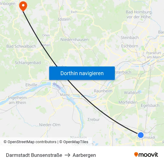 Darmstadt Bunsenstraße to Aarbergen map
