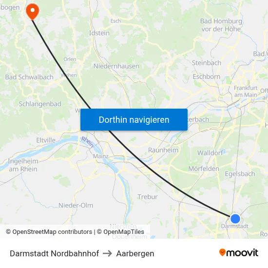Darmstadt Nordbahnhof to Aarbergen map