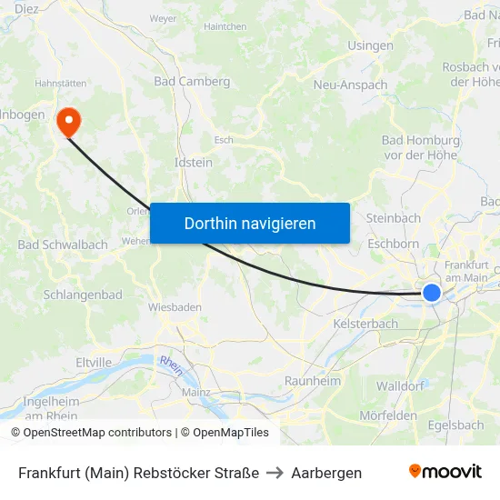 Frankfurt (Main) Rebstöcker Straße to Aarbergen map