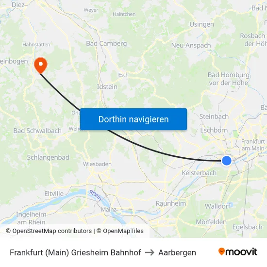 Frankfurt (Main) Griesheim Bahnhof to Aarbergen map