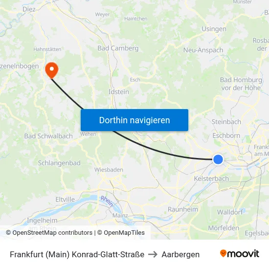 Frankfurt (Main) Konrad-Glatt-Straße to Aarbergen map