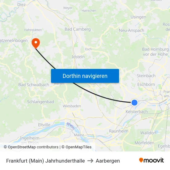 Frankfurt (Main) Jahrhunderthalle to Aarbergen map