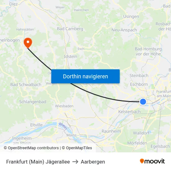 Frankfurt (Main) Jägerallee to Aarbergen map