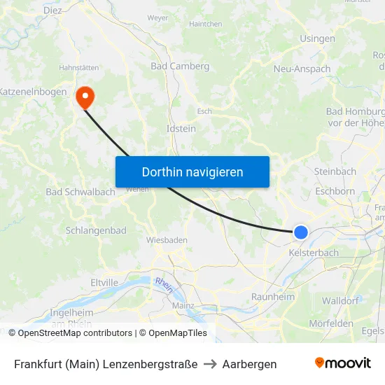 Frankfurt (Main) Lenzenbergstraße to Aarbergen map