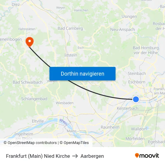 Frankfurt (Main) Nied Kirche to Aarbergen map