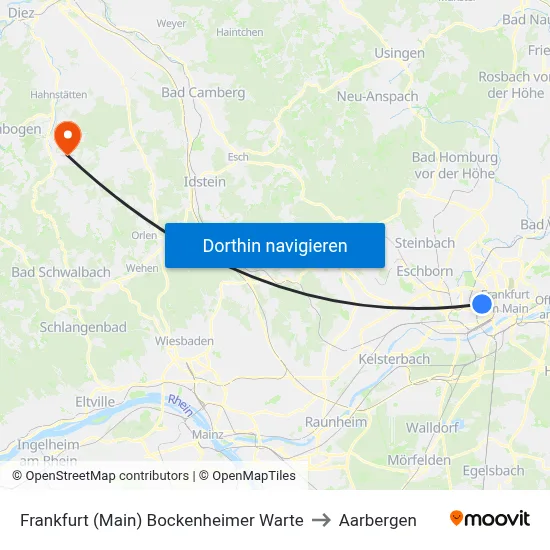 Frankfurt (Main) Bockenheimer Warte to Aarbergen map