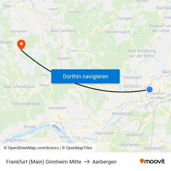 Frankfurt (Main) Ginnheim Mitte to Aarbergen map