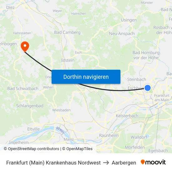 Frankfurt (Main) Krankenhaus Nordwest to Aarbergen map