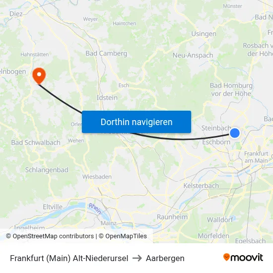 Frankfurt (Main) Alt-Niederursel to Aarbergen map