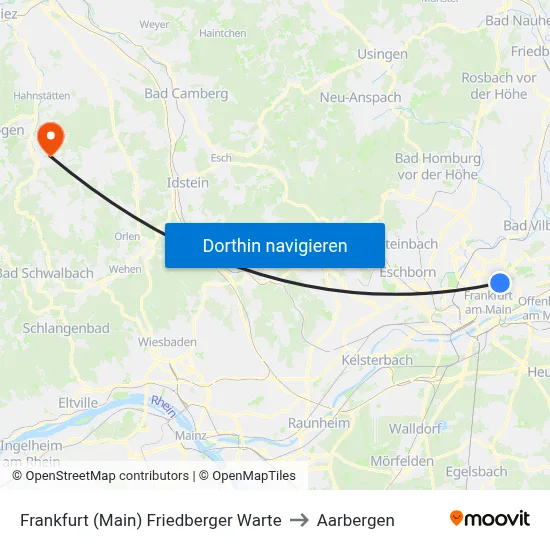 Frankfurt (Main) Friedberger Warte to Aarbergen map