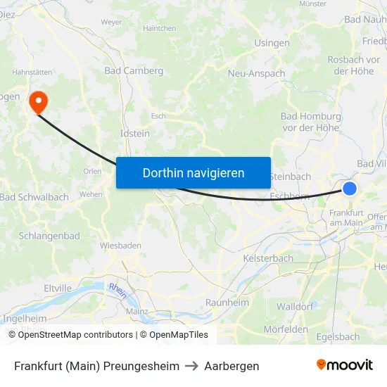 Frankfurt (Main) Preungesheim to Aarbergen map