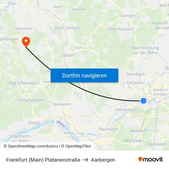 Frankfurt (Main) Platanenstraße to Aarbergen map