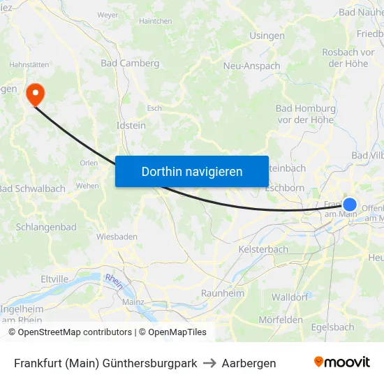Frankfurt (Main) Günthersburgpark to Aarbergen map