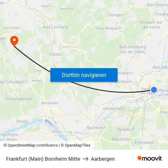 Frankfurt (Main) Bornheim Mitte to Aarbergen map