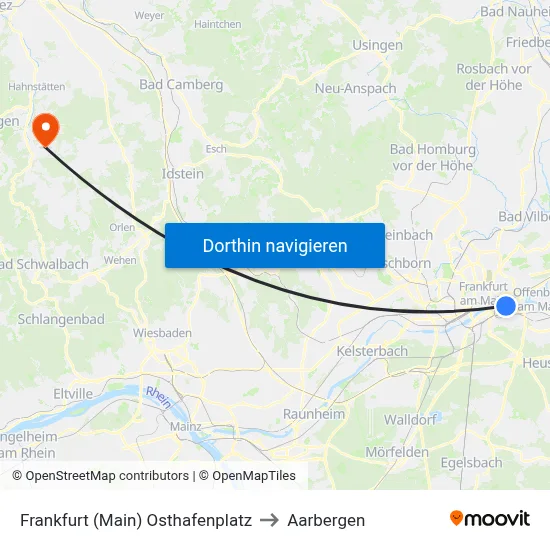 Frankfurt (Main) Osthafenplatz to Aarbergen map
