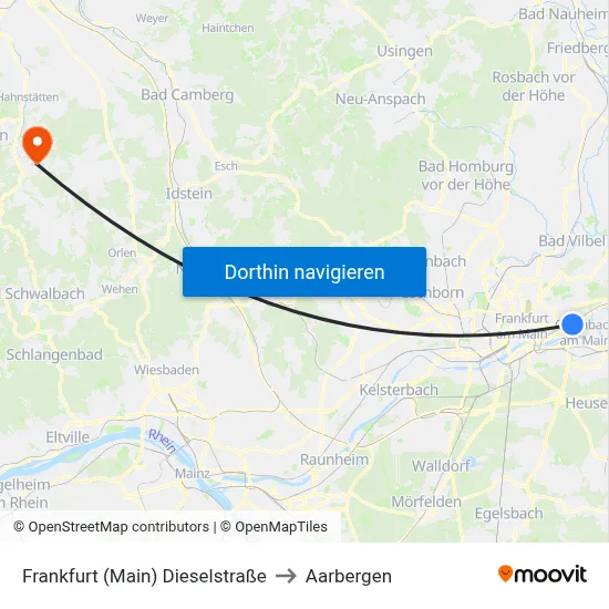 Frankfurt (Main) Dieselstraße to Aarbergen map