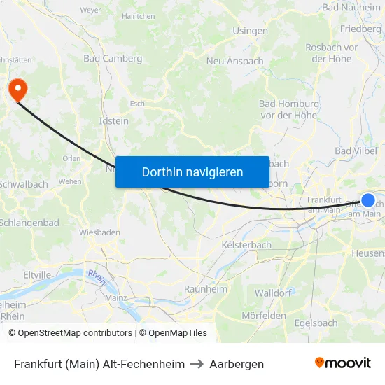 Frankfurt (Main) Alt-Fechenheim to Aarbergen map