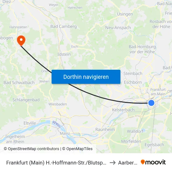 Frankfurt (Main) H.-Hoffmann-Str./Blutspendedienst to Aarbergen map