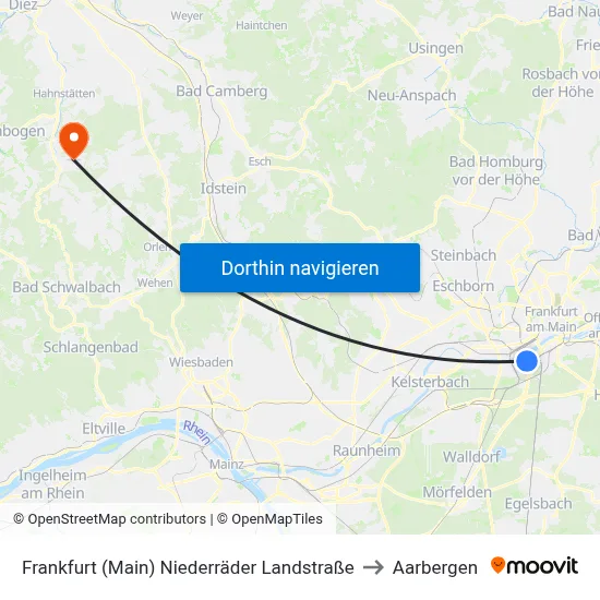 Frankfurt (Main) Niederräder Landstraße to Aarbergen map