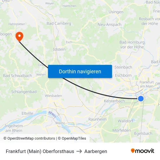 Frankfurt (Main) Oberforsthaus to Aarbergen map