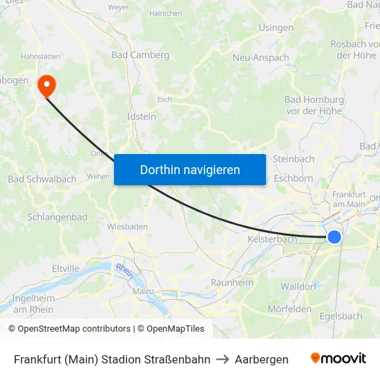 Frankfurt (Main) Stadion Straßenbahn to Aarbergen map