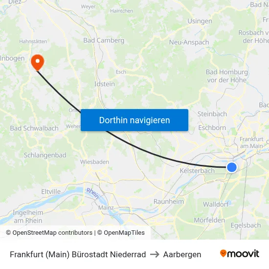 Frankfurt (Main) Bürostadt Niederrad to Aarbergen map