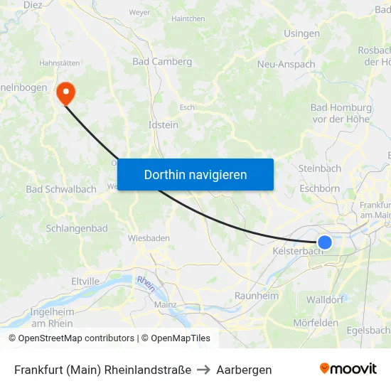 Frankfurt (Main) Rheinlandstraße to Aarbergen map