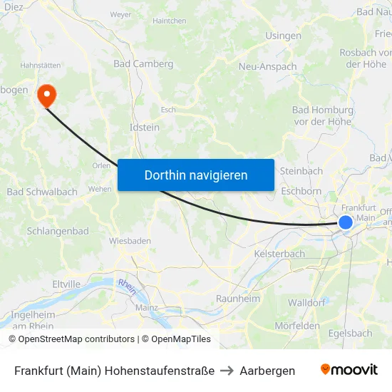 Frankfurt (Main) Hohenstaufenstraße to Aarbergen map