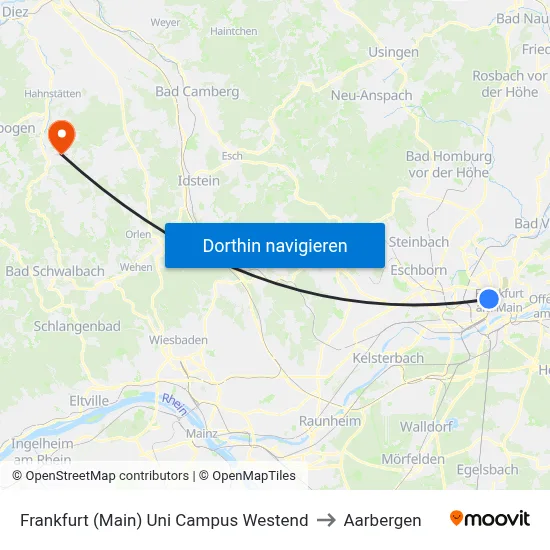 Frankfurt (Main) Uni Campus Westend to Aarbergen map