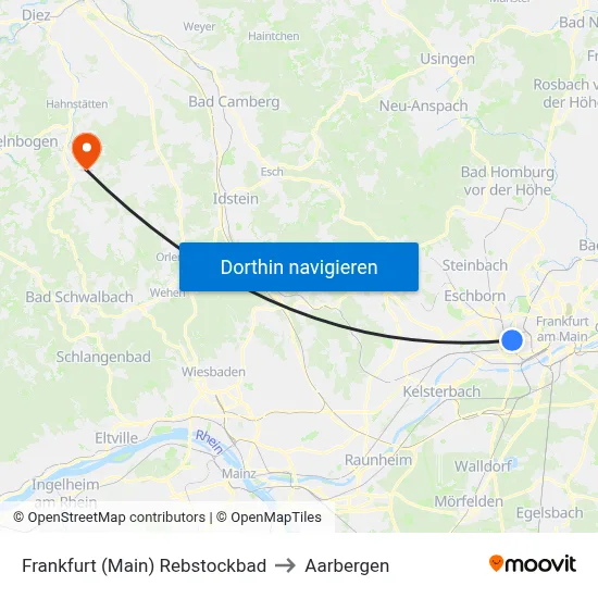 Frankfurt (Main) Rebstockbad to Aarbergen map