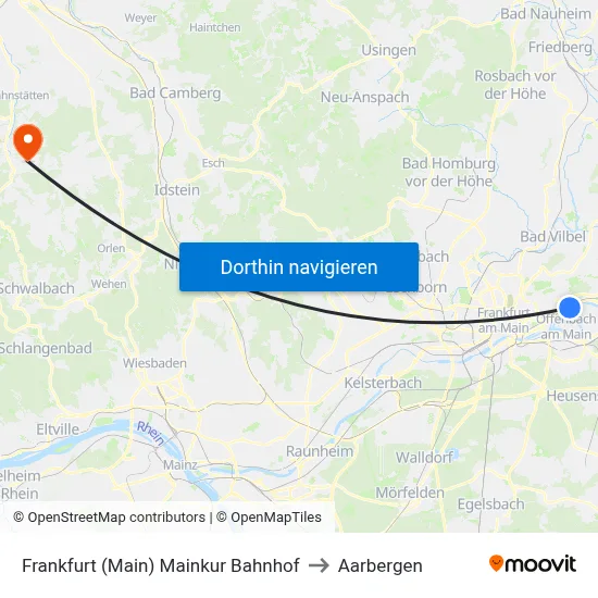 Frankfurt (Main) Mainkur Bahnhof to Aarbergen map