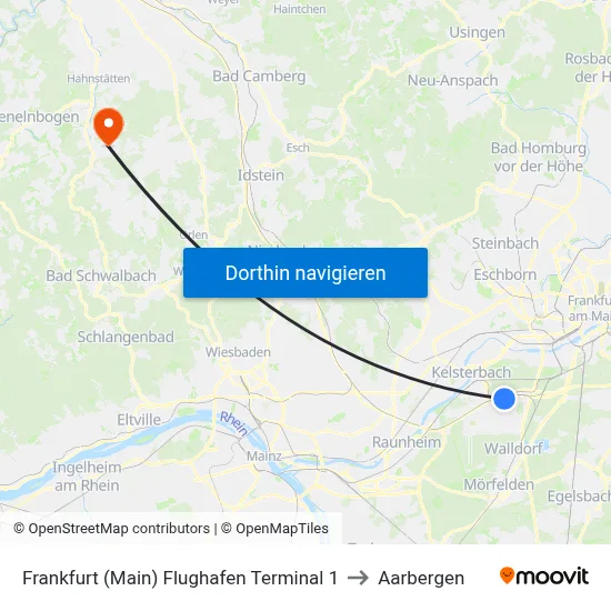 Frankfurt (Main) Flughafen Terminal 1 to Aarbergen map