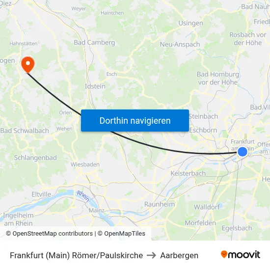 Frankfurt (Main) Römer/Paulskirche to Aarbergen map
