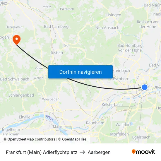 Frankfurt (Main) Adlerflychtplatz to Aarbergen map