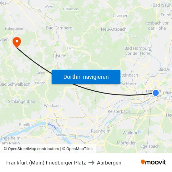 Frankfurt (Main) Friedberger Platz to Aarbergen map
