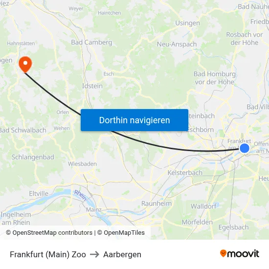 Frankfurt (Main) Zoo to Aarbergen map