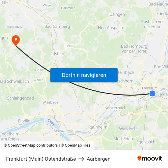 Frankfurt (Main) Ostendstraße to Aarbergen map