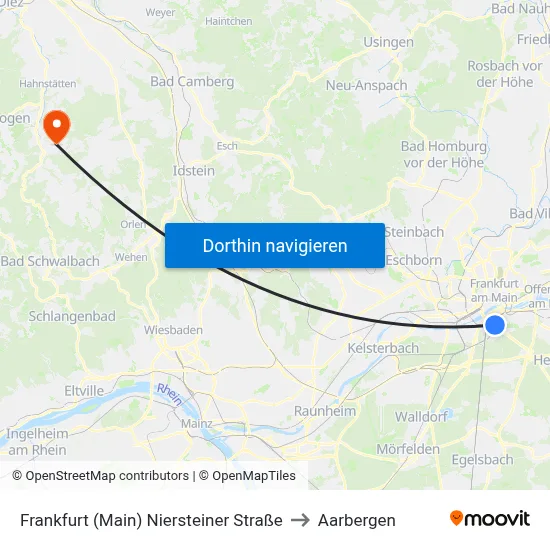 Frankfurt (Main) Niersteiner Straße to Aarbergen map