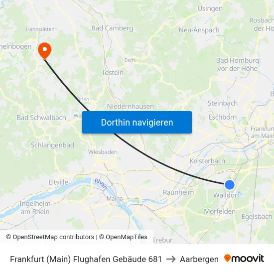 Frankfurt (Main) Flughafen Gebäude 681 to Aarbergen map