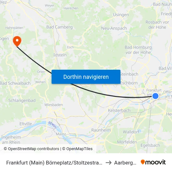 Frankfurt (Main) Börneplatz/Stoltzestraße to Aarbergen map