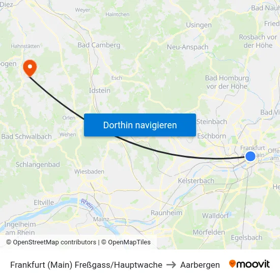 Frankfurt (Main) Freßgass/Hauptwache to Aarbergen map